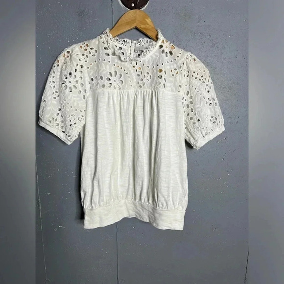 Anthropologie Eri+ Ali  Women's Precieuse High Neck Eyelet Blouse - Picture 2 of 8